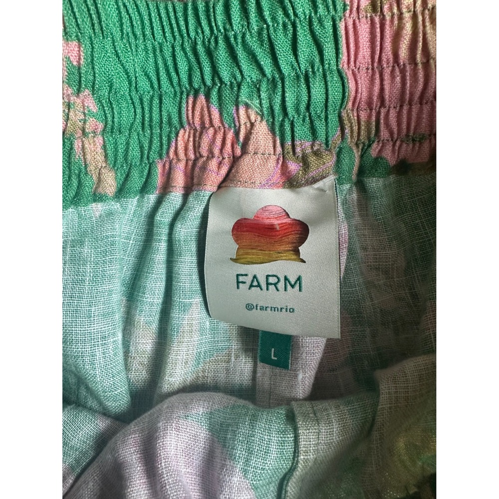 Farm Rio Green Wild Peonies Linen Pants Floral Pineapple Tassel Size L and top - Picture 2 of 16